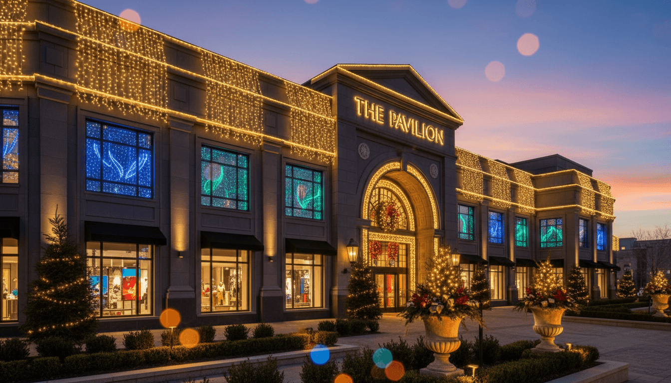 Elegant holiday lighting installation on luxury commercial property in Miami